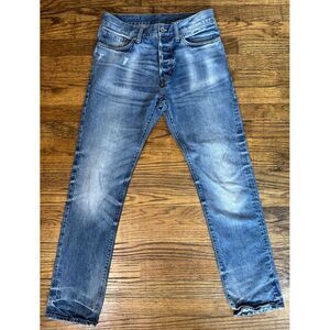 Denim H&M Jeans Straight Regular Waist Button Fly Distressed Blue Denim W29